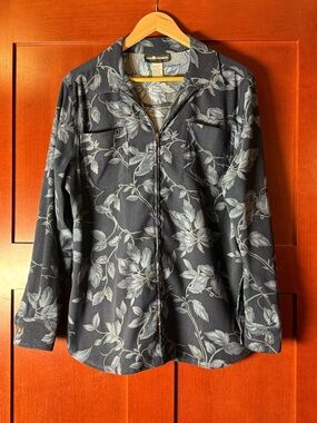 Sag Harbor Navy Leaf Print Zip Front Shirt Jacket With Chest Pockets Size 12